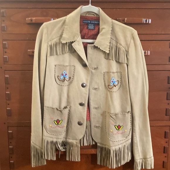 Ralph Lauren Western Suede Jacket W/ Fringe, Beadwork, Fully Lined (100% Cotton) - Picture 3 of 16